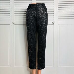 2/$25 NEW YORK & COMPANY Soho Black Gold Glitter Boyfriend Jeans Size 10